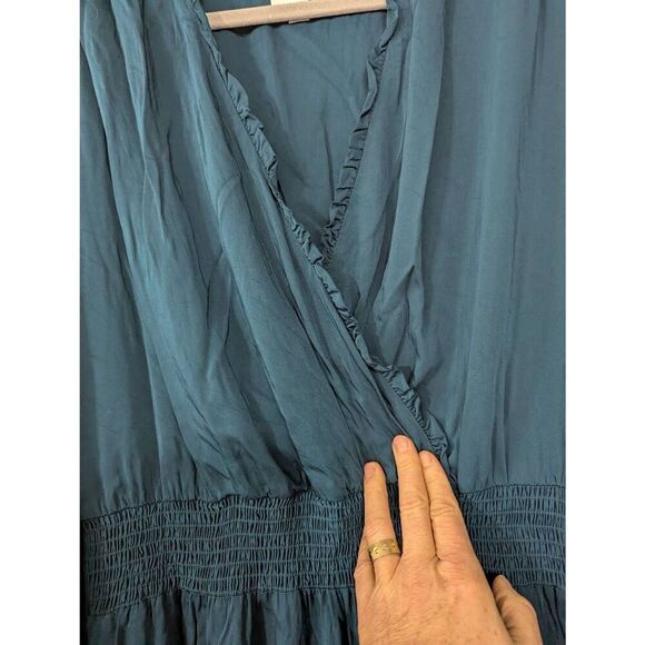 J. Jill Surplice Midi Dress women's size 4x turquoise elastic ruffle coastal - Picture 5 of 8